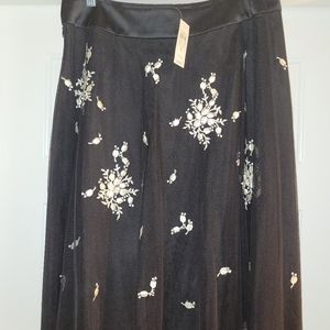 Ann Taylor black skirt with embroidered flowers